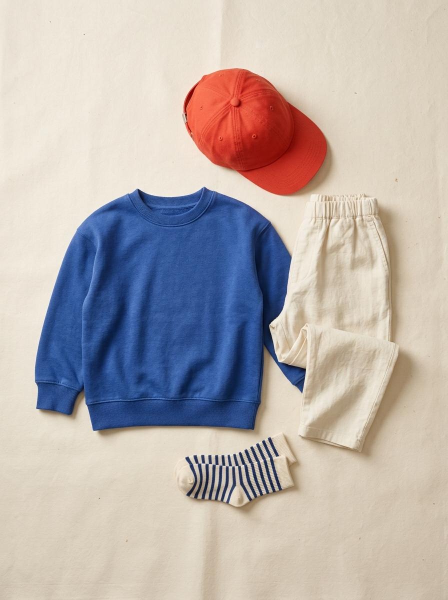 Flat lay styling of the Orbit two-piece set with accessories