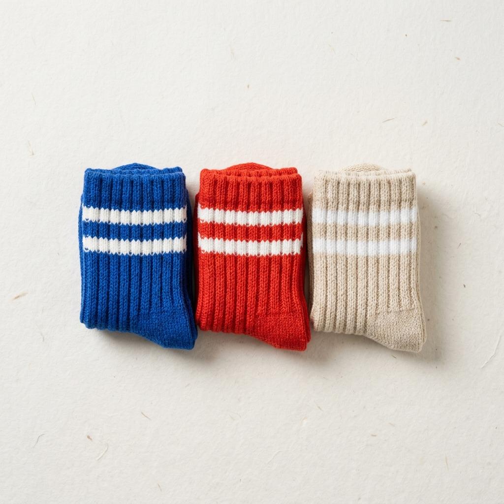 Chunky Rib Sock Set 3-Pack in Cobalt, Tomato, and Oat stripes