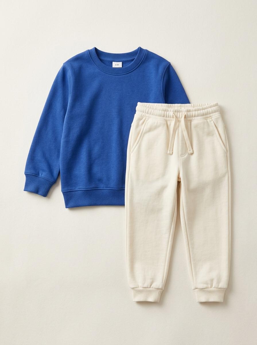 Orbit Two-Piece Set in Cobalt Blue and Cream laid flat