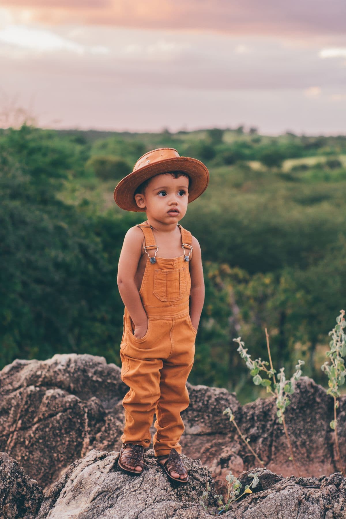 Sunset Explorer Overall worn outdoors with a sun hat